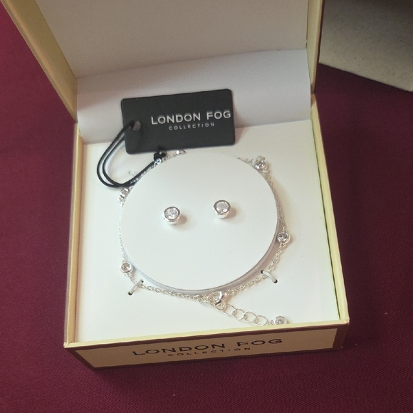 London Fog Jewelry - London Fog Silver Crystal Bracelet With Matching Stud Earrings